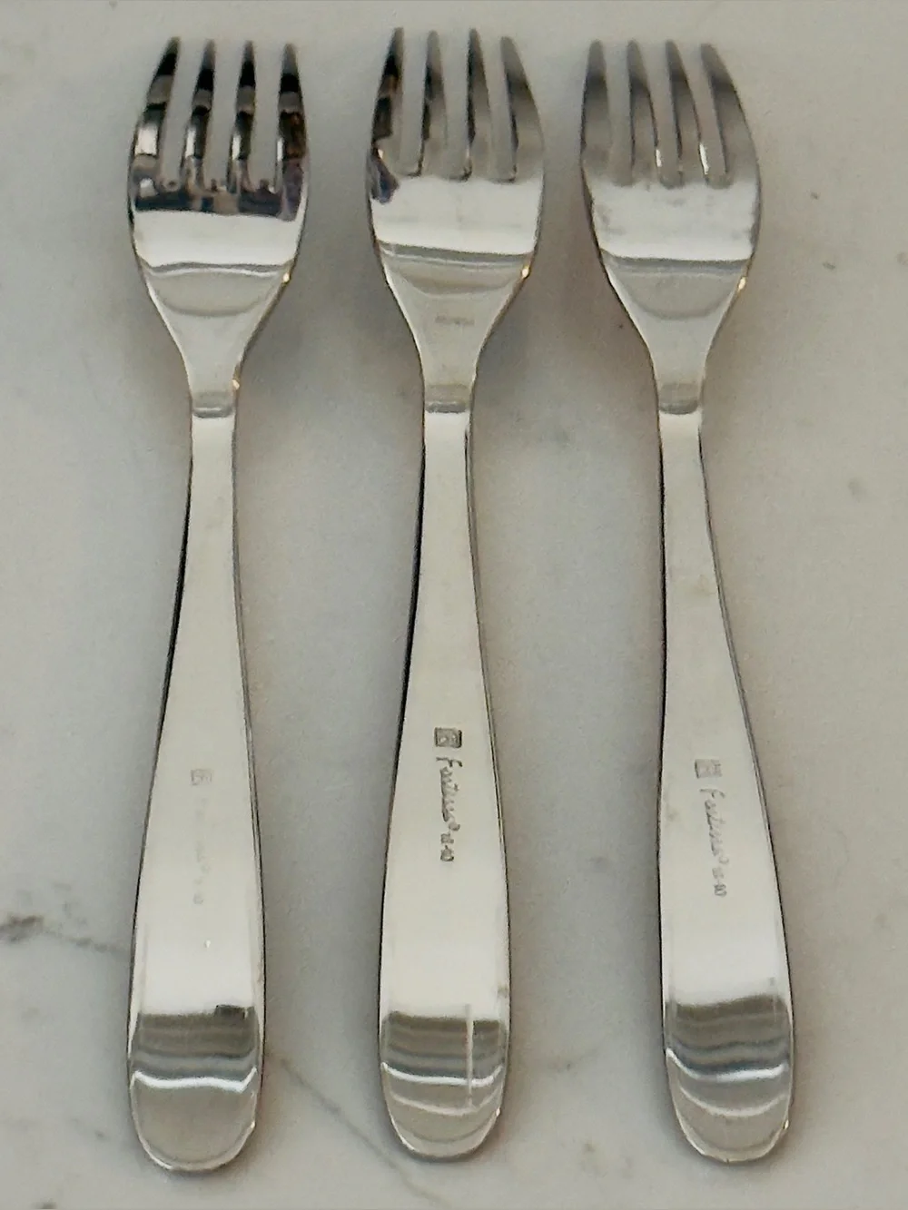 Set of 3 Fortessa Grand City Serving Forks, 9.25” Stamped Front & Back